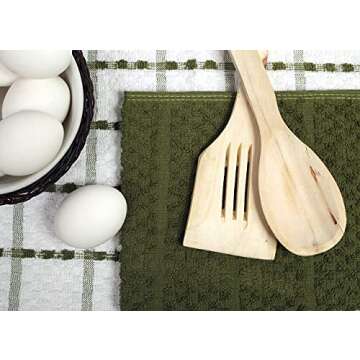 HomeLabels - Kitchen Towels 15 x 25 Inch Cotton Pack of 12 Premium - Machine Washable Extra Soft Sage and White Dobby Weave Dish Towels, Tea Towels, Bar Towels Absorbent 3 Design Dish Cloths