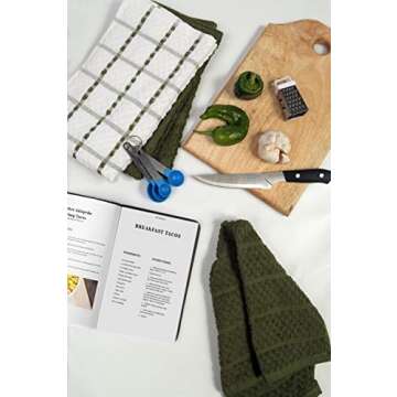 HomeLabels - Kitchen Towels 15 x 25 Inch Cotton Pack of 12 Premium - Machine Washable Extra Soft Sage and White Dobby Weave Dish Towels, Tea Towels, Bar Towels Absorbent 3 Design Dish Cloths