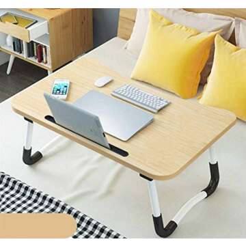 Adjustable Laptop Bed Table Lap Desk, Portable Bed Tray Table for Couch and Sofa, Breakfast Tray Dining Table, Folding Dormitory Table Notebook Stand Reading Holder for Couch Floor Kid (23.6 x 15.7in)