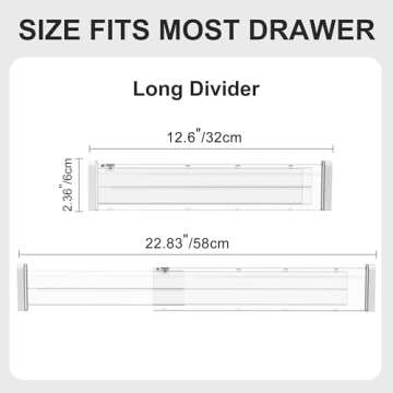 HiYZ Adjustable Drawer Dividers - Expandable 12.6''-22.8'' Kitchen Drawer Organizers Separators for Utensils, Tools, Clothing, Socks, Dresser, Easy Assemble, Secure Fit - 5 Long Dividers