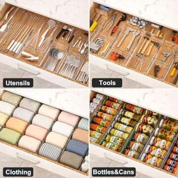 HiYZ Adjustable Drawer Dividers - Expandable 12.6''-22.8'' Kitchen Drawer Organizers Separators for Utensils, Tools, Clothing, Socks, Dresser, Easy Assemble, Secure Fit - 5 Long Dividers