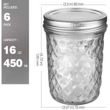 VERONES Wide Mouth Mason Jars 16oz, 6 Pack 16 oz Wide Mouth Mason Jars with Lids and Bands, Ideal for Jam, Honey, Wedding Favors, Shower Favors