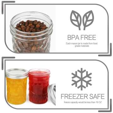 VERONES Wide Mouth Mason Jars 16oz, 6 Pack 16 oz Wide Mouth Mason Jars with Lids and Bands, Ideal for Jam, Honey, Wedding Favors, Shower Favors