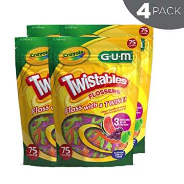 GUM Crayola Twistables Kids Flossers with Fluoride - Engaging Floss Picks for Ages 3+ in Three Fun F...