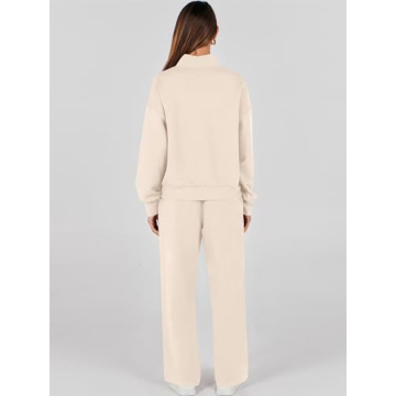 ANRABESS Womens 2 Piece Outfits Sweatsuit Set 2024 Fall Drawstring Sweatshirt Wide Leg Sweatpant Lounge Set Tracksuit Apricot X-Large