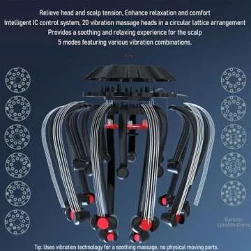 JIEJUNJIE Electric Scalp Massager - Octopus Head Massager Stress Relax, 20 Claw Multi-Configuration Array Vibrating Nodes, 5 Modes, Bluetooth Music, Hair Scalp Relaxation, Fatigue Relief