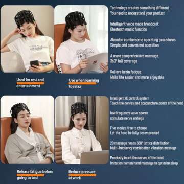 JIEJUNJIE Electric Scalp Massager - Octopus Head Massager Stress Relax, 20 Claw Multi-Configuration Array Vibrating Nodes, 5 Modes, Bluetooth Music, Hair Scalp Relaxation, Fatigue Relief