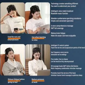 JIEJUNJIE Electric Scalp Massager - Octopus Head Massager Stress Relax, 20 Claw Multi-Configuration Array Vibrating Nodes, 5 Modes, Bluetooth Music, Hair Scalp Relaxation, Fatigue Relief