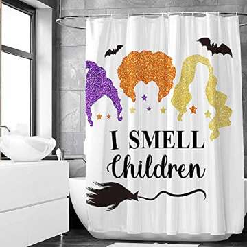 SHENGJUN 72x72 Halloween Shower Curtains for Kids Hallowmas Bath Bathroom Decors I Smell Children Bats Glitter Sanderson Sisters Home Fabric Waterproof Shower Curtain Set with 12 Hooks