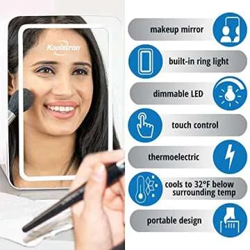 Koolatron Cosmetics Fridge w/Lighted Makeup Mirror, 6L Portable Skincare Refrigerator w/LED Ring Light, 12 Volt DC and 110 Volt AC Cords, Beauty Serum, Face Mask, Home, Travel, Hotel, Dorm, Office