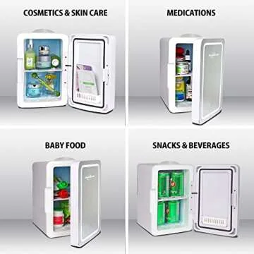 Koolatron Cosmetics Fridge w/Lighted Makeup Mirror, 6L Portable Skincare Refrigerator w/LED Ring Light, 12 Volt DC and 110 Volt AC Cords, Beauty Serum, Face Mask, Home, Travel, Hotel, Dorm, Office