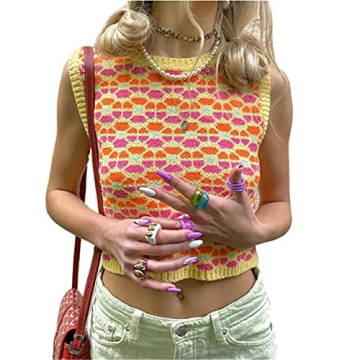 Women Teen Girl Ribbed Tank Crop Top Sleeveless Y2k Cami Vest Top Plaid Fashion E-Girl Shirts Summer...