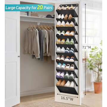 AOODA 10 Tier Over Door Shoe Organizer Fits 20 Pairs