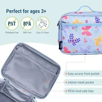 Wildkin Kids Insulated Lunch Box – Durable and Reusable for School & Travel - Butterfly Garden