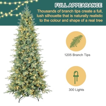 6 FT Prelit Slim Christmas Tree with Mixed Branch Tips