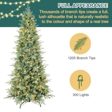 6 FT Prelit Slim Christmas Tree with Mixed Branch Tips