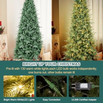 6 FT Prelit Slim Christmas Tree with Mixed Branch Tips