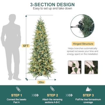 6 FT Prelit Slim Christmas Tree with Mixed Branch Tips