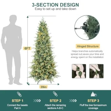 6 FT Prelit Slim Christmas Tree with Mixed Branch Tips