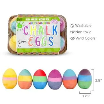 Kid Made Modern Sidewalk Chalk Set for Kids - Washable, Colored Egg Chalk with 3 Layer for Outdoor Play and Chalkboard Art - Ages 3+ (6 Pieces, Multicolor)