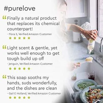 Puracy Dish Soap, Organic Lemongrass, Hypoallergenic Non-Drying Natural Liquid Detergent for Hand Washing Dishes, 16 Fl Oz (6-pack)