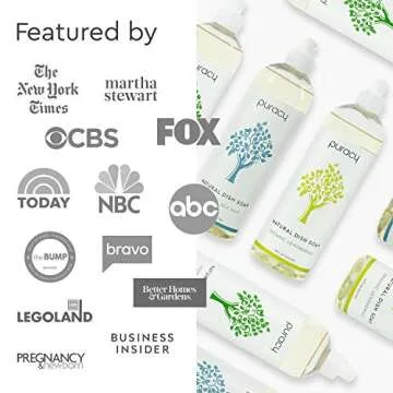 Puracy Dish Soap, Organic Lemongrass, Hypoallergenic Non-Drying Natural Liquid Detergent for Hand Washing Dishes, 16 Fl Oz (6-pack)