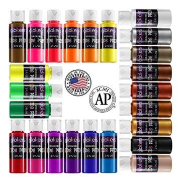 24 Color Washable Paint Set for Kids - Mix of Tempera Fluorescent & Metallic Colors - 2-Ounce Bottle...