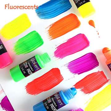 24 Color Washable Paint Set for Kids - Mix of Tempera Fluorescent & Metallic Colors - 2-Ounce Bottles of Bold Non-Toxic Kids Paints - Toddler Art Supplies Great for Finger Painting, Art Projects