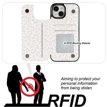 HAOPINSH for iPhone 15 Wallet Case with Card Holder, Floral Flower Pattern Back Flip Folio PU Leather Kickstand Card Slots Case for Women Girls, Double Magnetic Clasp Cover 6.1" (White Leopard)