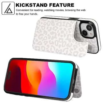 HAOPINSH for iPhone 15 Wallet Case with Card Holder, Floral Flower Pattern Back Flip Folio PU Leather Kickstand Card Slots Case for Women Girls, Double Magnetic Clasp Cover 6.1" (White Leopard)