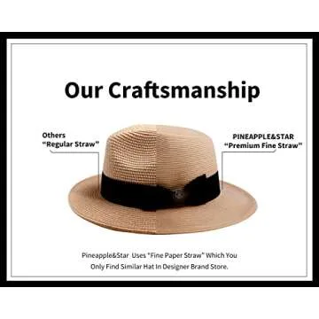 Pineapple&Star Sun Straw Fedora Beach Hat Fine Braid UPF50+ for Unisex (Medium, Brown_BowBK)