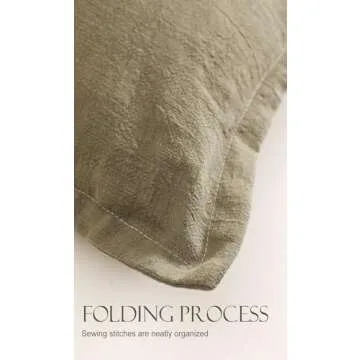 patdrea Green Shabby Chic Decorative Throw Pillow Covers 22x22 Set of 2, Farmhouse Linen Pillow Covers with Folded Edge, Square Sturdy Throw Pillow Case for Sofa, Bed and Living Room