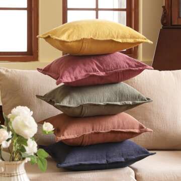 patdrea Green Shabby Chic Decorative Throw Pillow Covers 22x22 Set of 2, Farmhouse Linen Pillow Covers with Folded Edge, Square Sturdy Throw Pillow Case for Sofa, Bed and Living Room