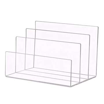 Clear Acrylic File Sorter, 3 Sections Desk Plastic File Folder Rack, Clear Office File Organizer for Document Paper Letter Book Envelope Laptop Makeup Eye Shadow Palette Mail Electronic Purse