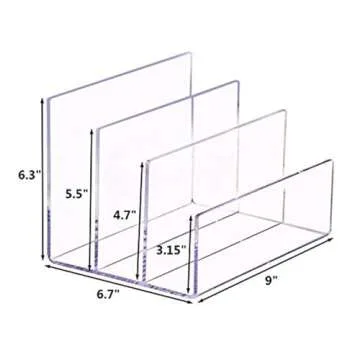 Clear Acrylic File Sorter, 3 Sections Desk Plastic File Folder Rack, Clear Office File Organizer for Document Paper Letter Book Envelope Laptop Makeup Eye Shadow Palette Mail Electronic Purse