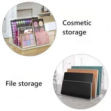 Clear Acrylic File Sorter, 3 Sections Desk Plastic File Folder Rack, Clear Office File Organizer for Document Paper Letter Book Envelope Laptop Makeup Eye Shadow Palette Mail Electronic Purse