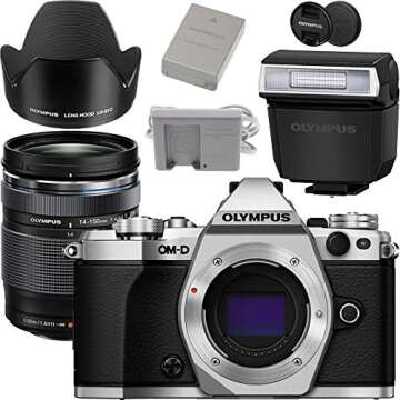 OM SYSTEM OLYMPUS OM-D E-M5 Mark II Weather Sealed Kit with 14-150mm Lens, 3" LCD, Silver, US Only