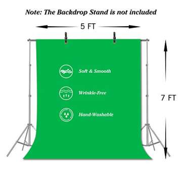 EMART 5x7 ft Non-Woven Fabric Solid Color Green Screen Photo Backdrop with 2 x Backdrop Clamps for Photoshoot, Studio, Video and Televison