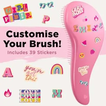 Lily England Detangler Brush for Curly Hair, Thick, Straight & Natural Hair - Trendy Gift for Teens, Kids & Toddlers with Stickers - Hairbrush for Wet & Dry Hair, Pink