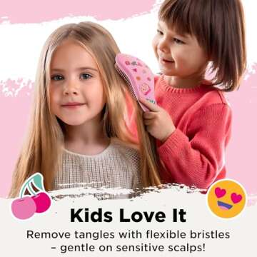 Lily England Detangler Brush for Curly Hair, Thick, Straight & Natural Hair - Trendy Gift for Teens, Kids & Toddlers with Stickers - Hairbrush for Wet & Dry Hair, Pink