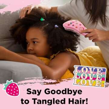 Lily England Detangler Brush for Curly Hair, Thick, Straight & Natural Hair - Trendy Gift for Teens, Kids & Toddlers with Stickers - Hairbrush for Wet & Dry Hair, Pink