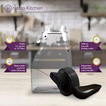 Pratico Kitchen LargePour Water, Juice, and Beverage Airtight Pitcher, Made in Japan, 3.2 qt, 102 oz, Black