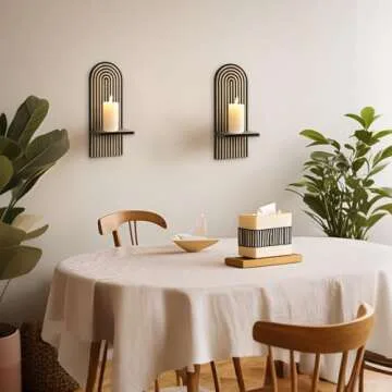 SOMTO 2Pcs Black Wall Hanging Candle Sconces - Wall Mounted Wood Rainbow Boho Wall Shelves Candle Holders for Living Room Bathroom Bedroom Classroom Office Nursery Wall Decor