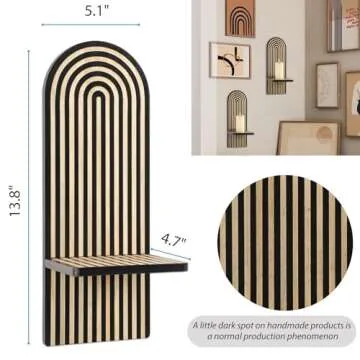 SOMTO 2Pcs Black Wall Hanging Candle Sconces - Wall Mounted Wood Rainbow Boho Wall Shelves Candle Holders for Living Room Bathroom Bedroom Classroom Office Nursery Wall Decor