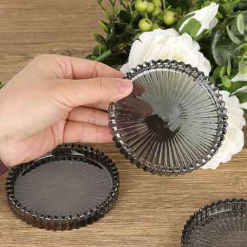 JUXYES 5 Pack Crystal Black Coasters Round Cup Mat, Glass Coasters for Drinks Coffee Tea Wine, Decorative Wine Bottle Coaster, Crystal Drink Coaster for Restaurant bar Kitchen Dining Table