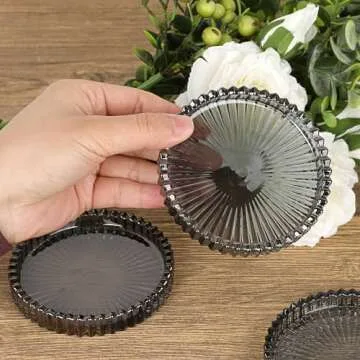 JUXYES 5 Pack Crystal Black Coasters Round Cup Mat, Glass Coasters for Drinks Coffee Tea Wine, Decorative Wine Bottle Coaster, Crystal Drink Coaster for Restaurant bar Kitchen Dining Table