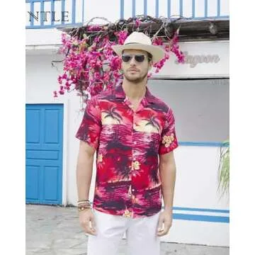 Alimens & Gentle Hawaiian Shirt for Men Summer Beach Casual Short Sleeve Button Down Shirts Printed ...