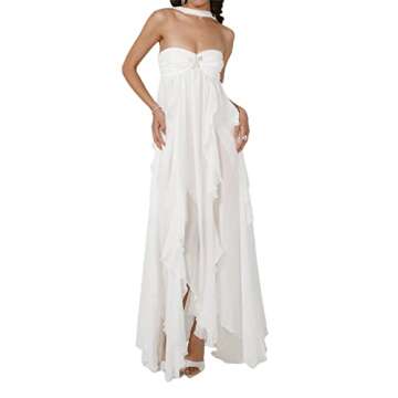 Ducklingup Women Y2K Going Out Dresses Sexy Strapless Ruffle Tassel Tube Dress Evening Party Long Bo...