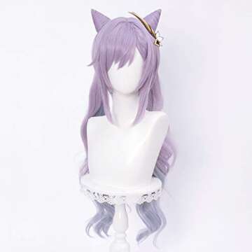 Amback Keqing Cosplay Wig with Two Ponytails, Long Purple Gradient Cosplay Wigs + Wig Cap for Hallow...