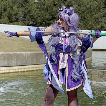 Amback Keqing Cosplay Wig with Adjustable Ponytails